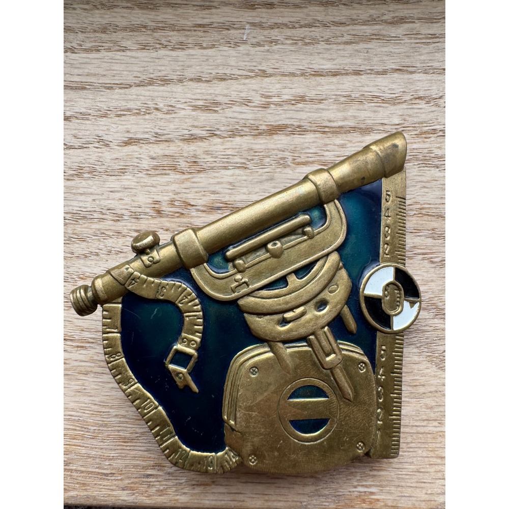 Vintage 1982 Baron Surveyor Belt Buckle #6297 Solid Brass HTF Transit Enamel